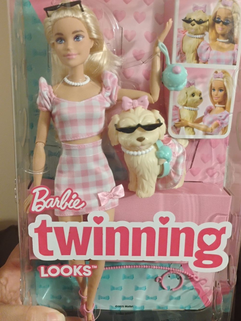 Barbie Twinning Looks Doll with Fashionable Pink Gingham Outfit and Puppy